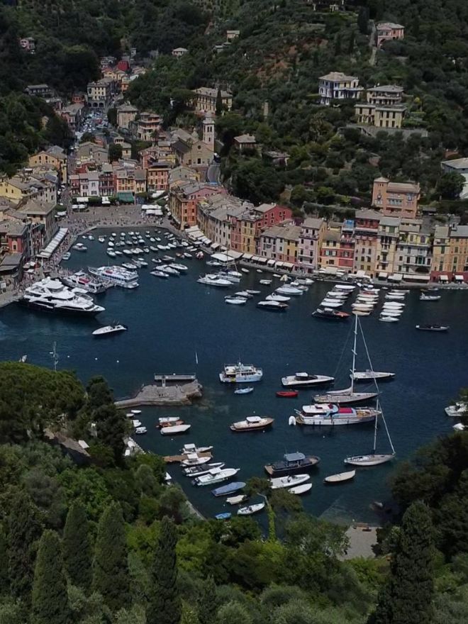 Evening light over Portofino during a sunset boat tour